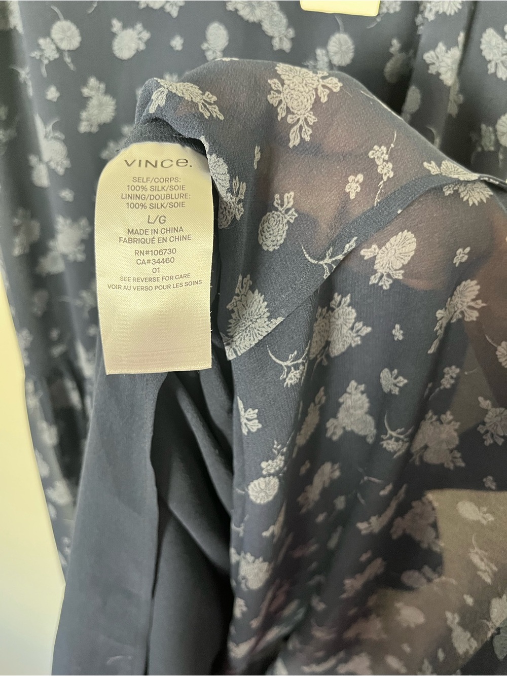 Vince Navy calico Floral 100% Silk Dress, silk lining - Picture 3 of 7